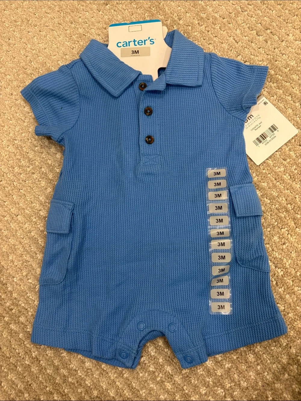 Carter's Blue Short-Sleeve Polo Romper